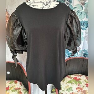 ADRIANNA PAPELL Black Puff Sleeve Top